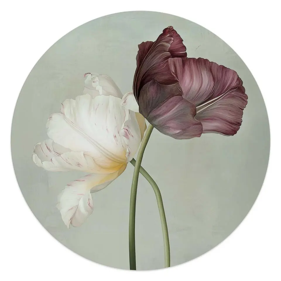 Glasschilderij Tulpen - Ø 50cm - Groen