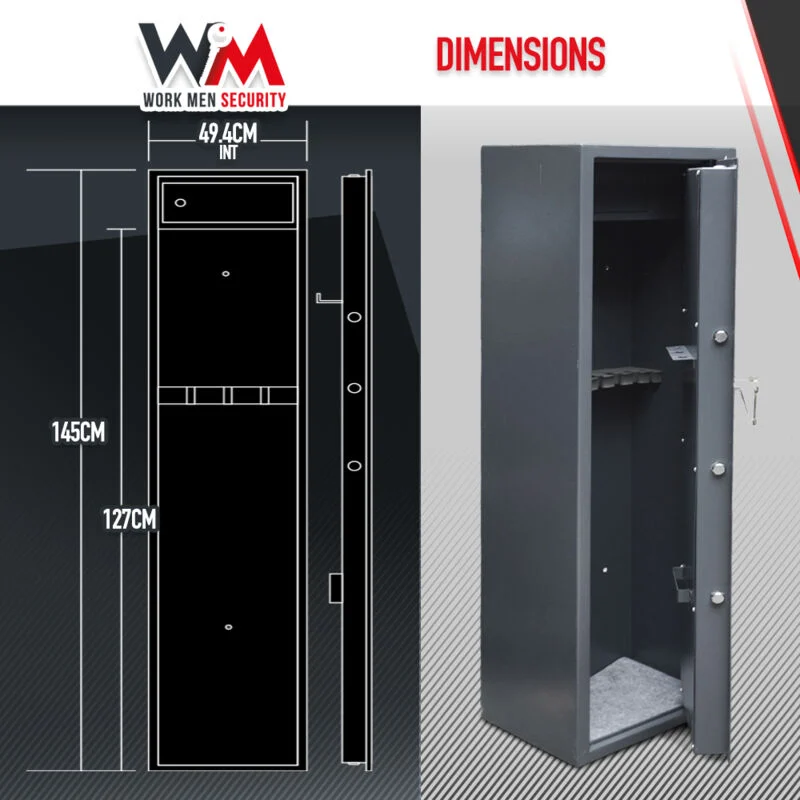 Armoire à fusils 500X340X1450mm avec coffre intérieur - 12 fusils - Workmen Security