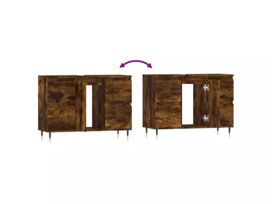 Armoire salle de bain chêne fumé 80x33x60cm bois d'ingénierie