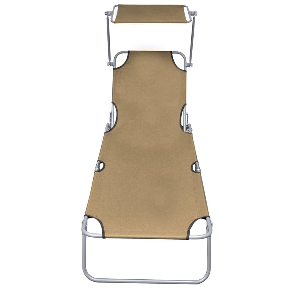 Transat chaise longue bain de soleil lit de jardin terrasse meuble d'extérieur pliable avec auvent acier taupe