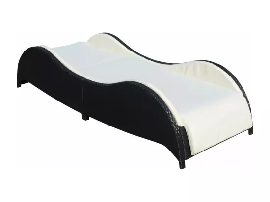 Chaise longue avec coussin Résine tressée Noir