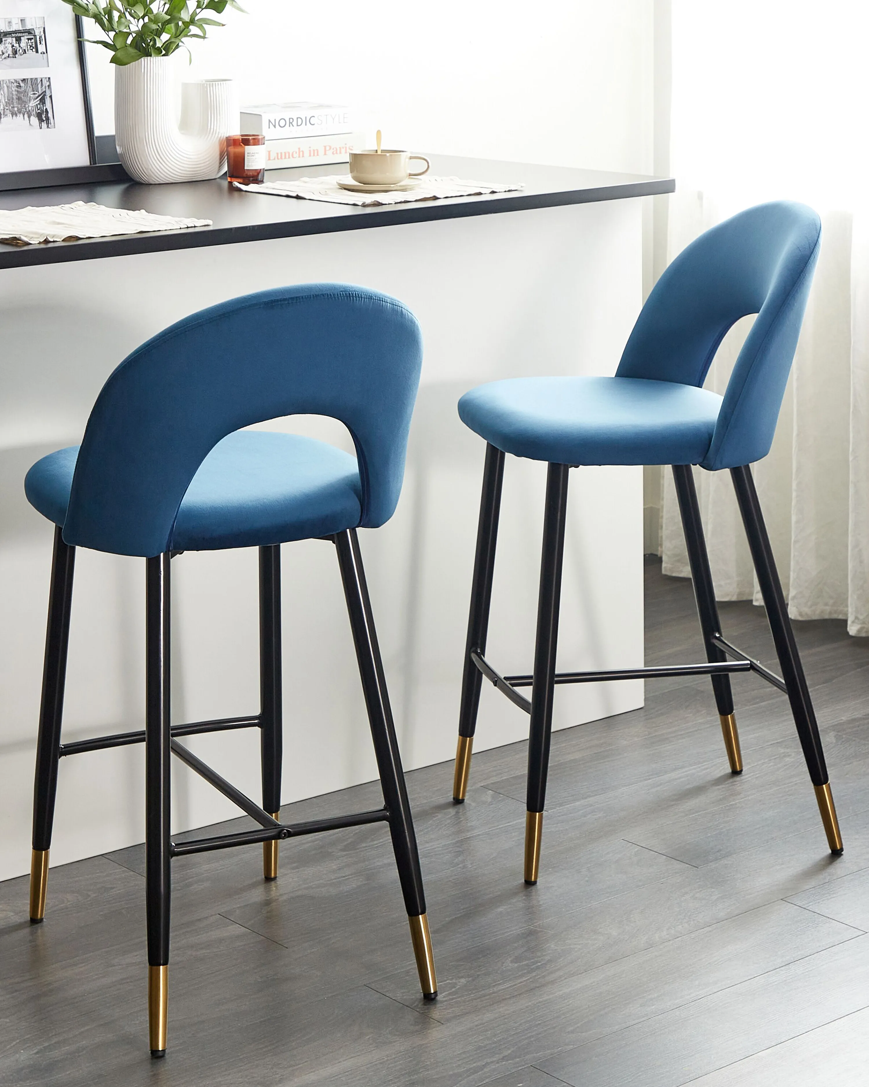 Set van 2 barstoelen FALTON Fluweel Blauw