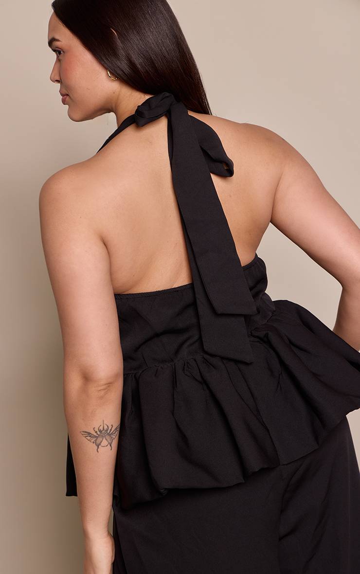 Noir Combinaison Pantalon Grande Taille Col Licou À Basque Et Jambes Larges