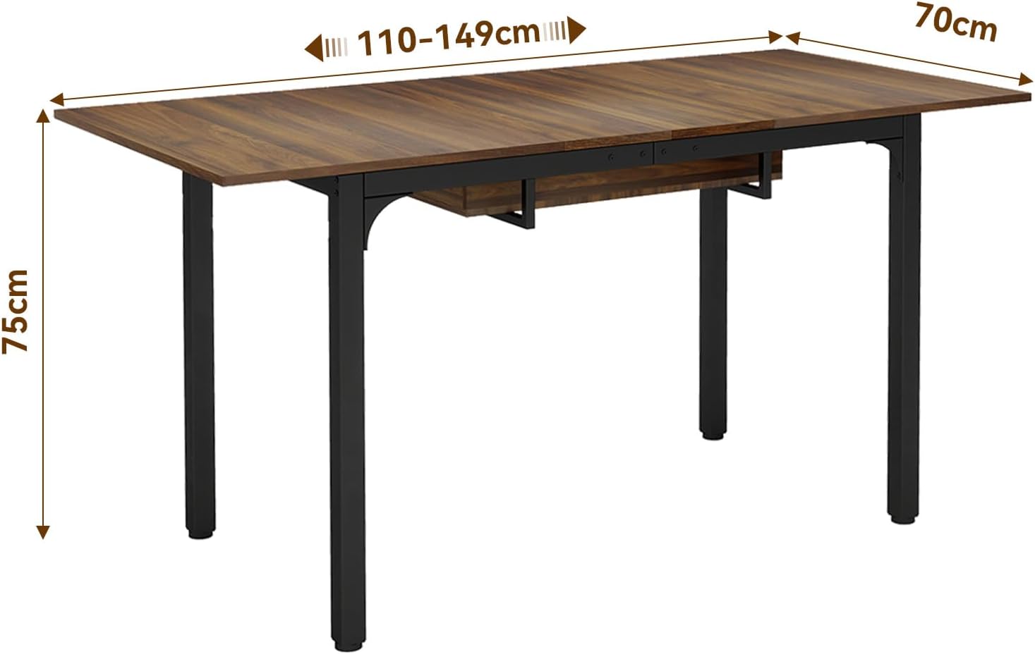 ARTETHYS Esstisch Ausziehbar 110/149x70 cm, Moderner Küchentische Esszimmertisch, Rechteckiger Tischplatte für 4-6 Personen, Holztisch mit Metallbeinen, Tisch für Esszimmer, Küche, Wohnzimmer