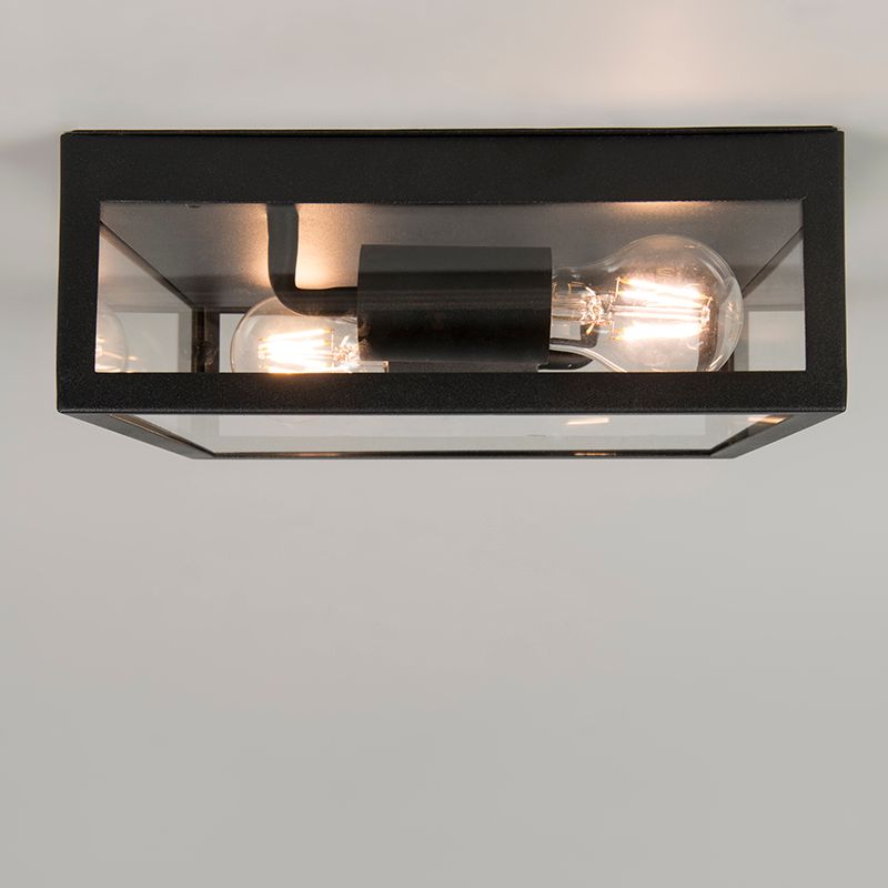 Industriële buiten plafondlamp zwart 2-lichts - Rotterdam