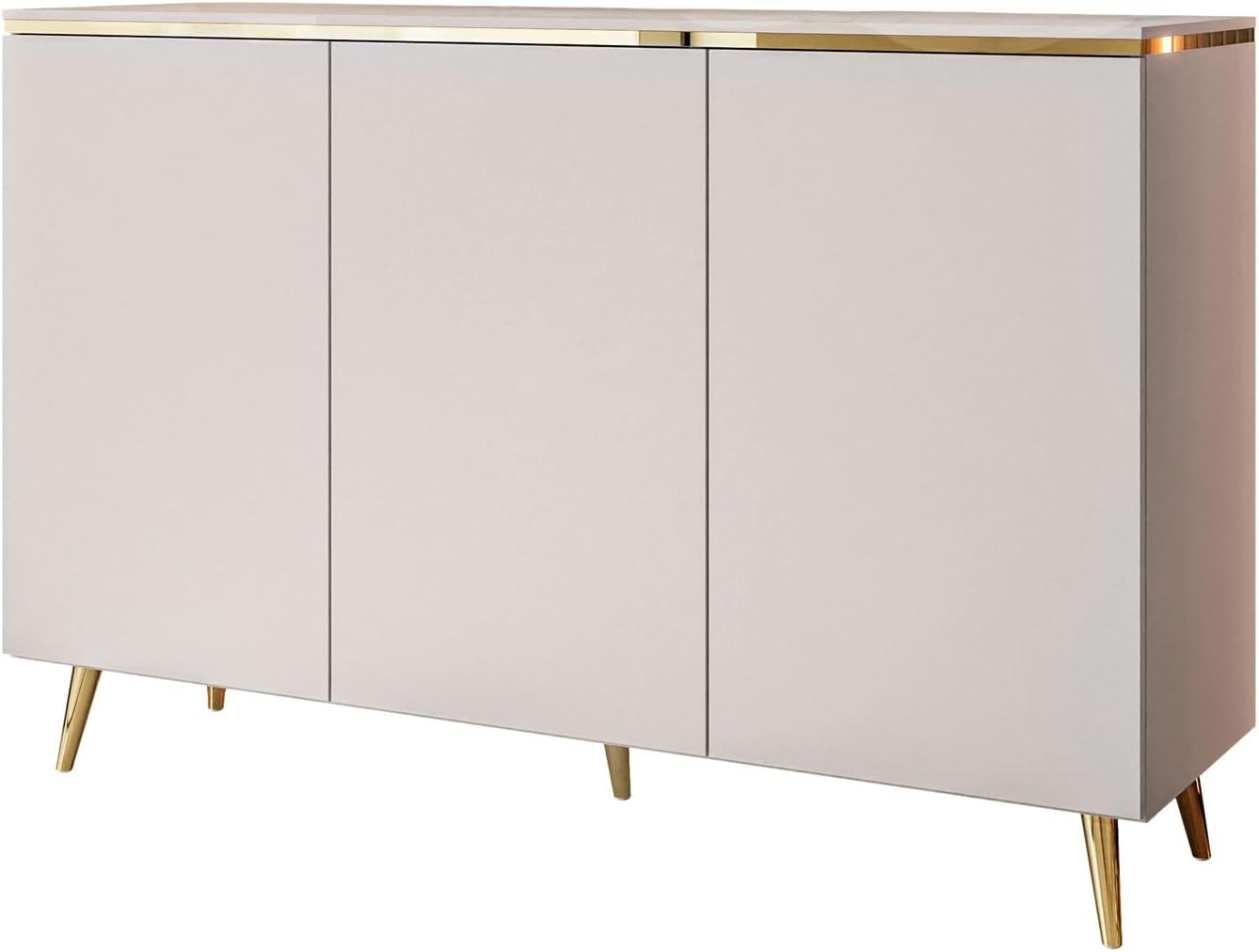Lookway Kommode Aurora II Kaschmir Matt mit DREI Türen und Goldener Dekorleiste – Hängend oder auf eleganten Füßen – Modernes Schlafzimmermöbel (schräge Gold Chrom Beine)