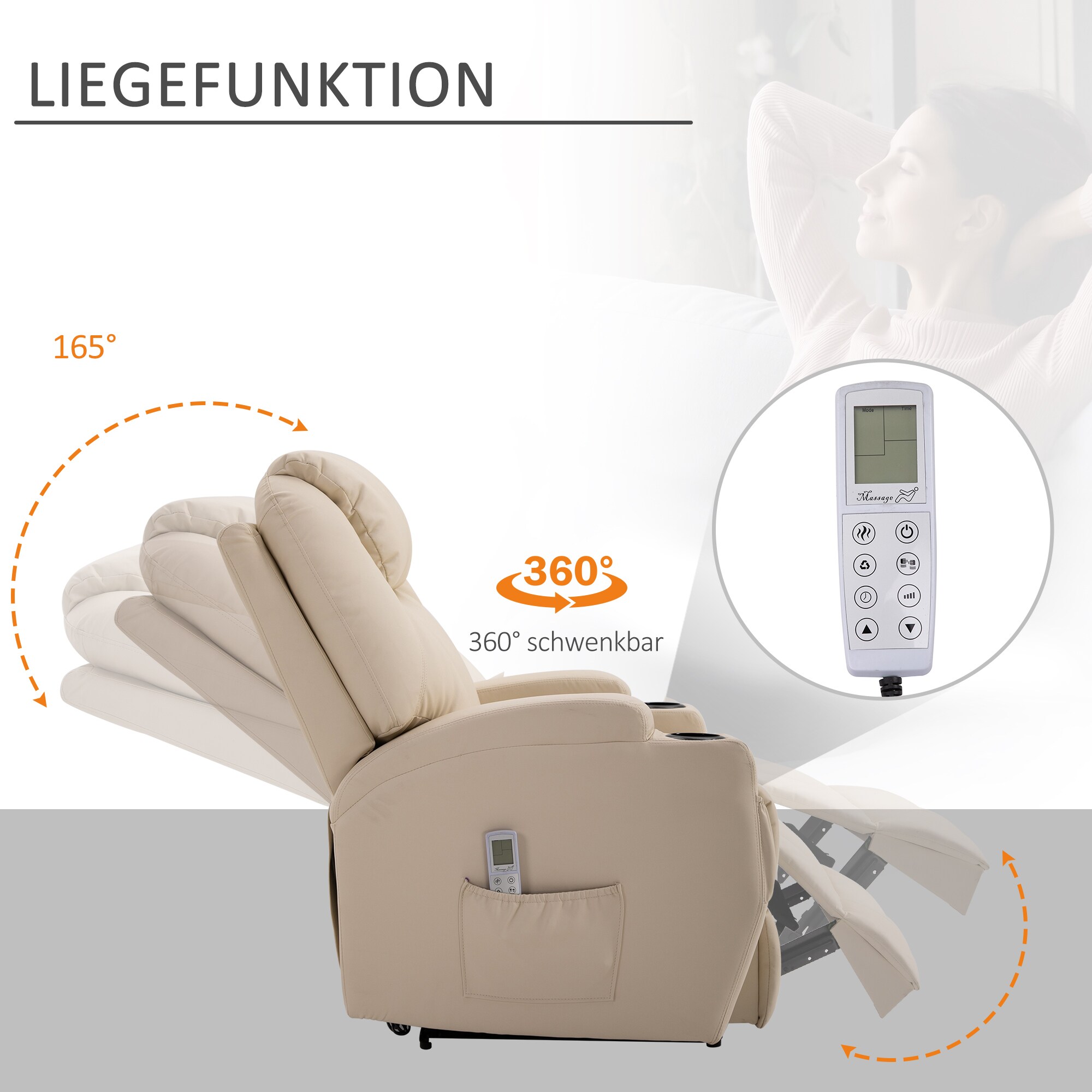 HOMCOM Massagesessel mit Liegefunktion 82B x 97T x 110H cm