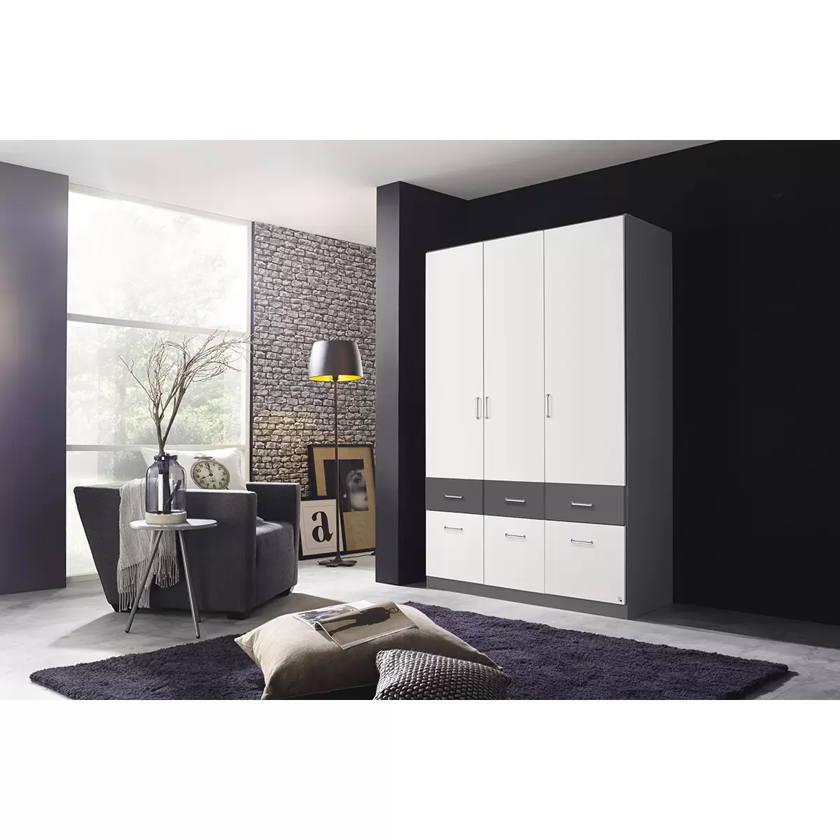 Drehtürenschrank 3-trg. Aalen-Extra grau,weiss