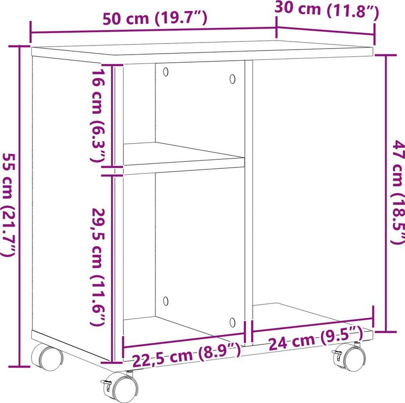 Bijzettafel - Rechthoekig - Artisan Eiken - Compact Ontwerp