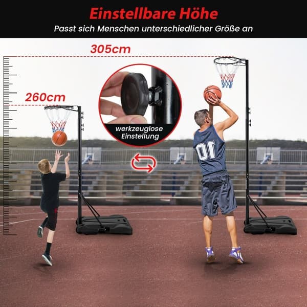 Basketballbøyle utendørs bærbart basketballstativ 260-305cm høydejusterbart svart