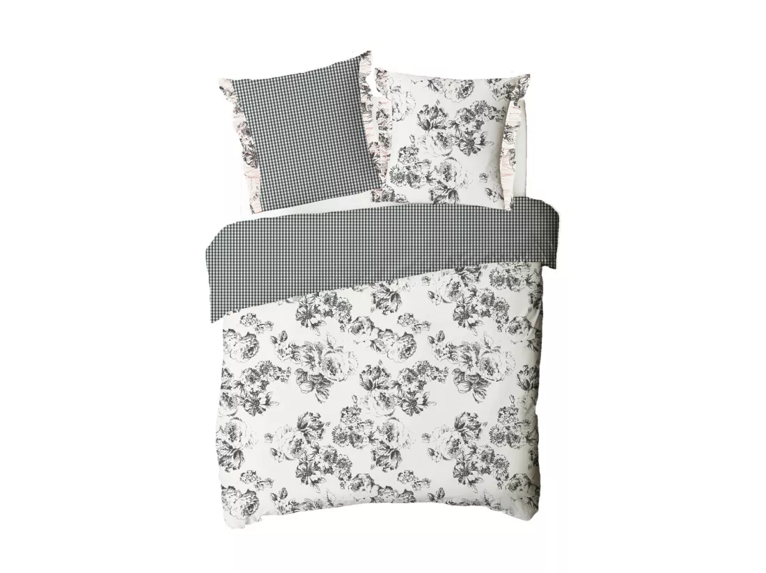Parure de lit 2 personnes en coton 57 fils imprimé ecru 260x240cm