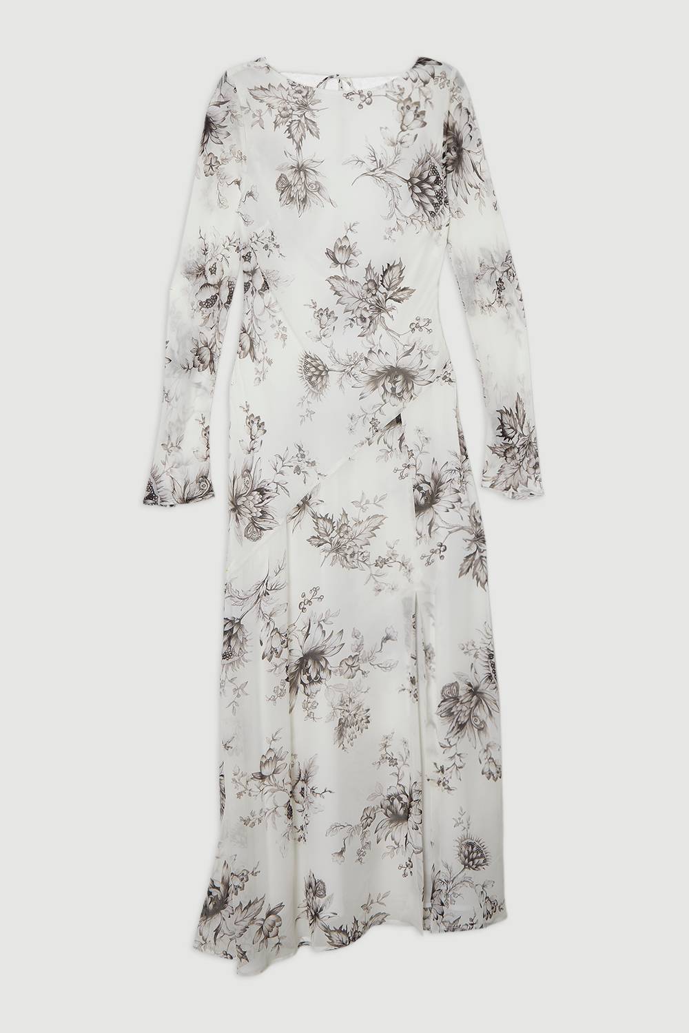KarenMillen Maxi robe à dos drapé en viscose georgette transparente à motif floral esquissé tissé