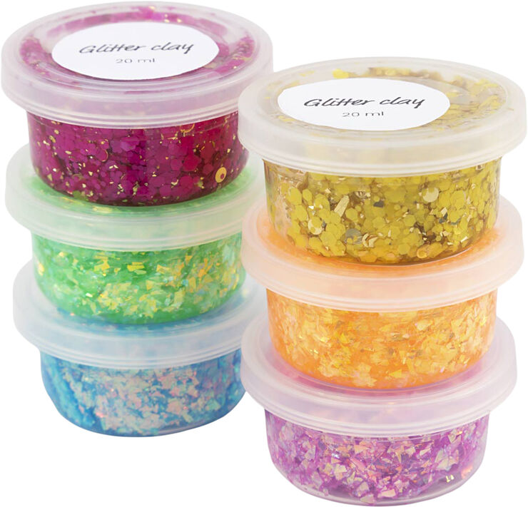 Creativ Company Glitter Clay, 6x20ml.