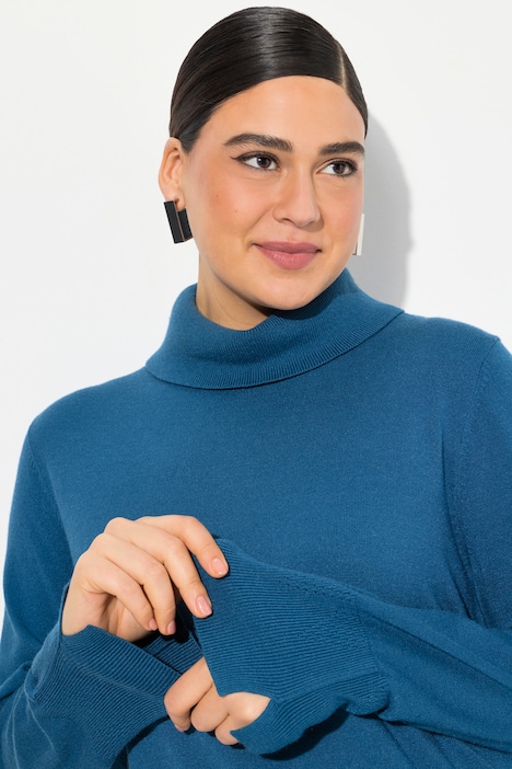 Rollkragenpullover, breite Rippbündchen, Langarm