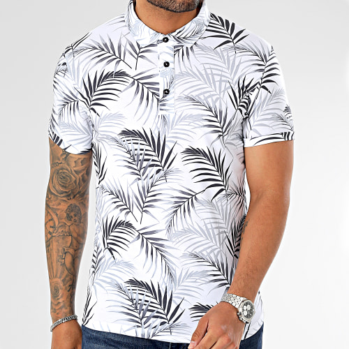 Polo Manches Courtes Imprimé Tropical 2858 Blanc Gris