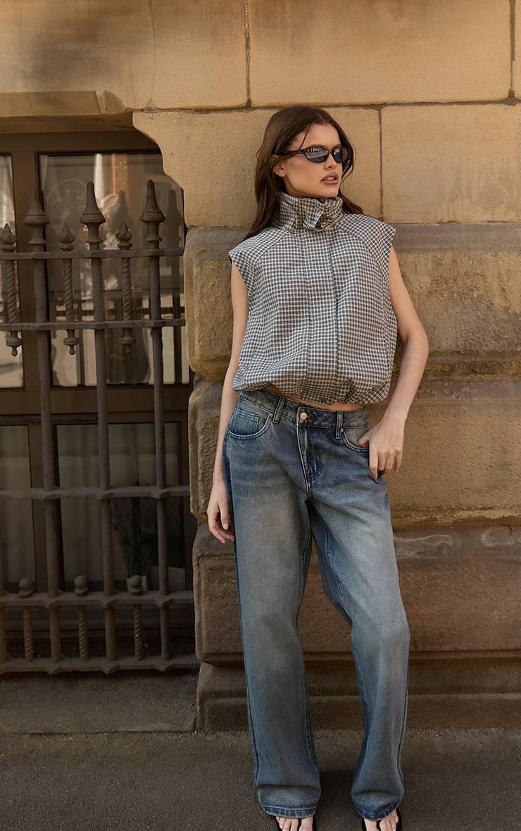 Vintage Jean Droit Bleu À Détail De Ceinture Asymétrique