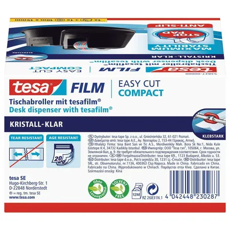 tesa Tischabroller easy cut Compact, schwarz inkl. 1 Rolle tesafilm kristall-klar 10mx15mm