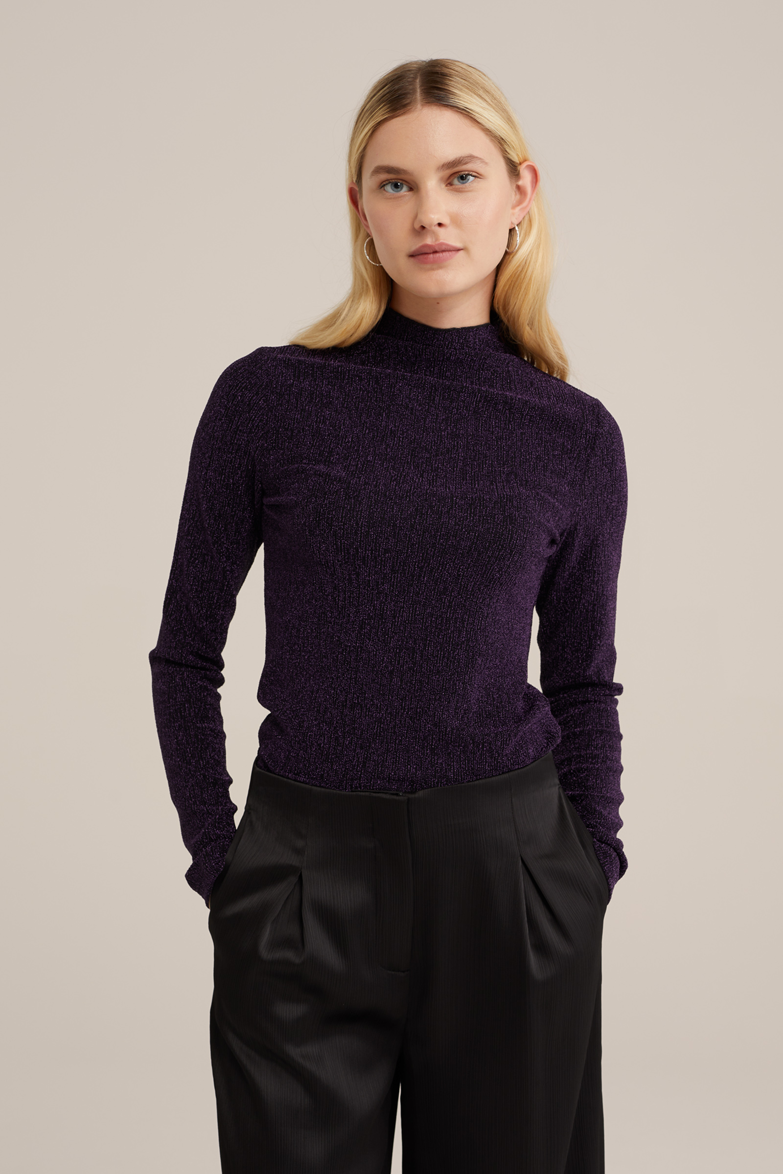 T-shirt met glittergaren WE Fashion Paars