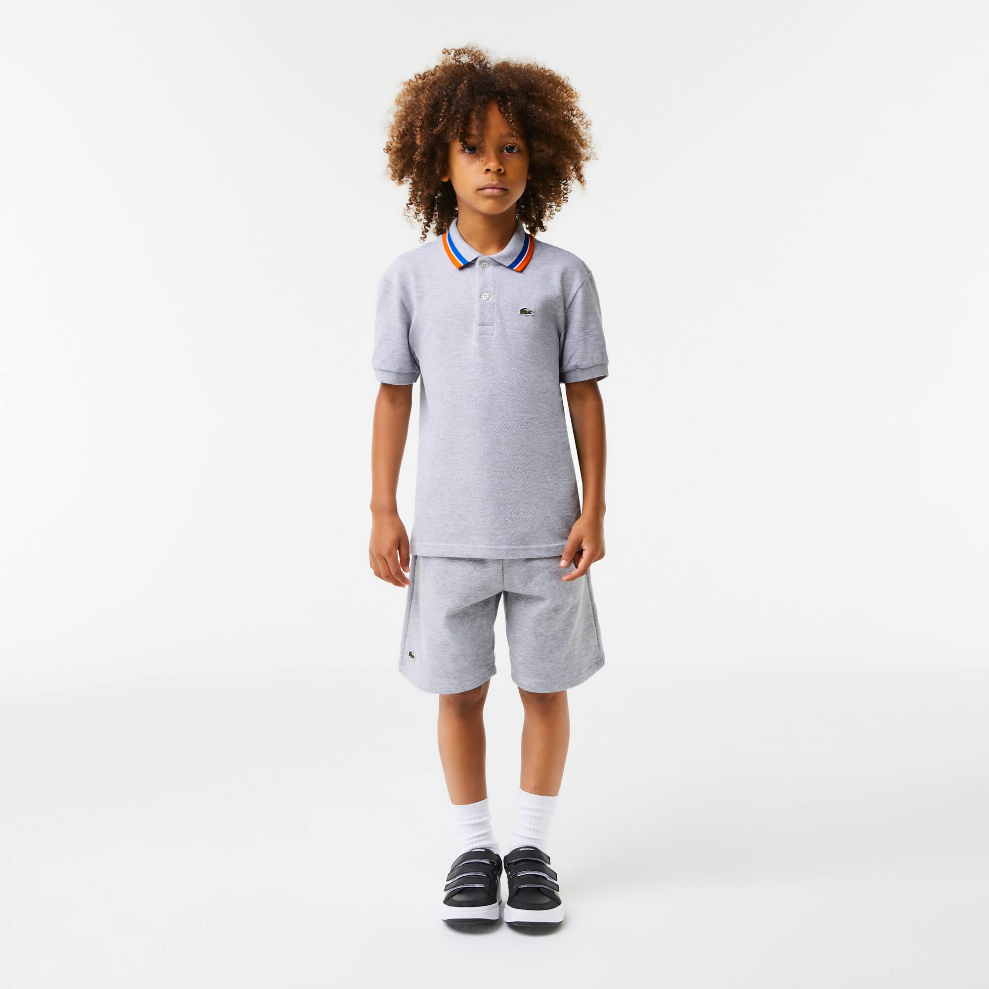 Polo garçon Lacoste avec col tricolore en petit piqué de coton Polos - Gris - Lacoste - Garçon