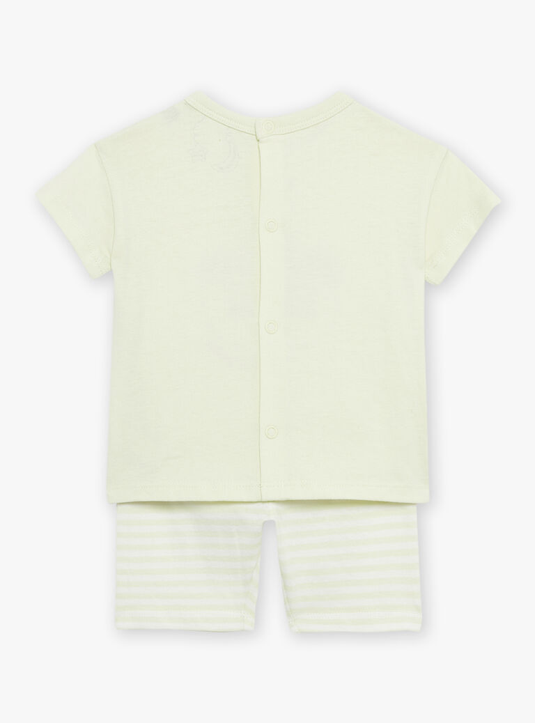 Pyjama vert pâle à animation tête de panda et à imprimé à rayures
