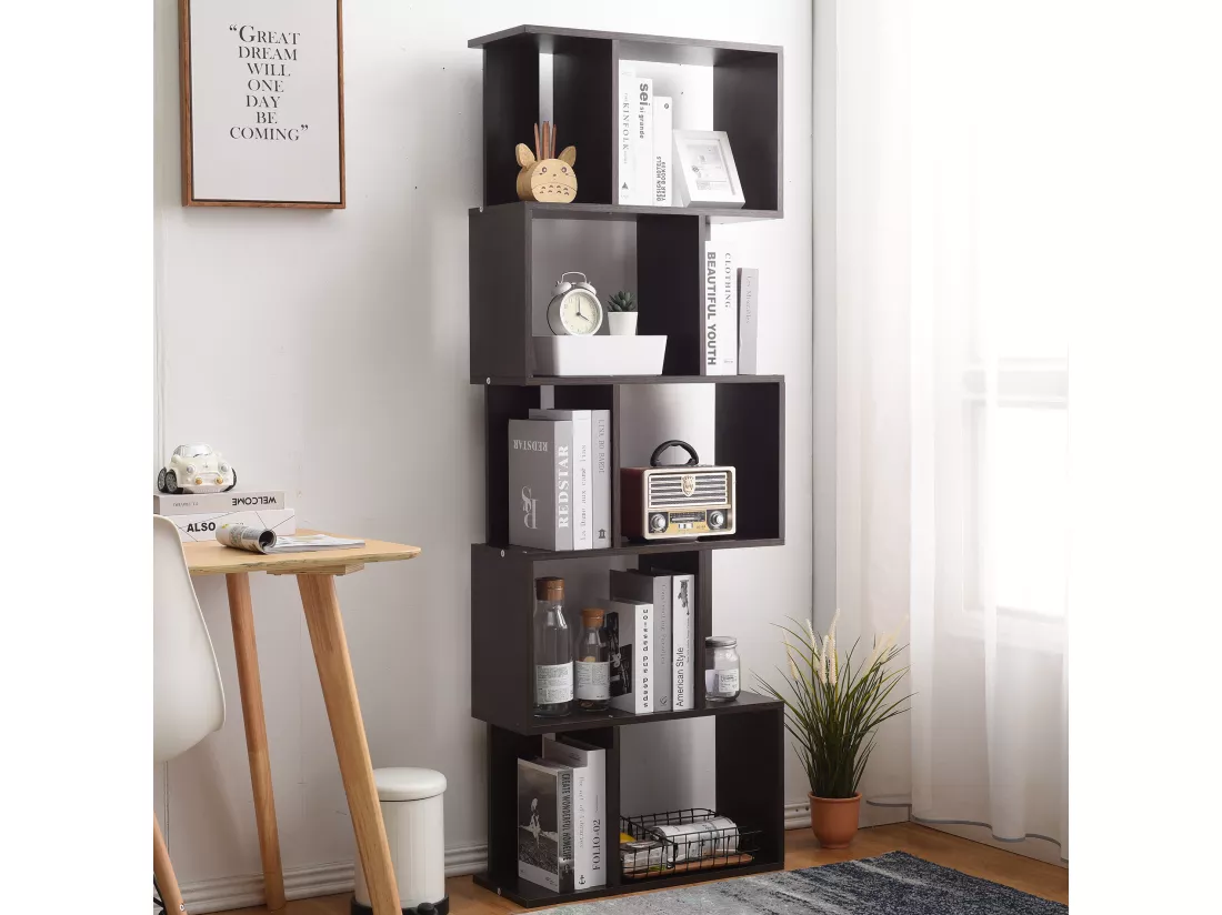Etagère Bibliothèque Bois 5 Etagères Marron Wengè 172,5x60x24,5