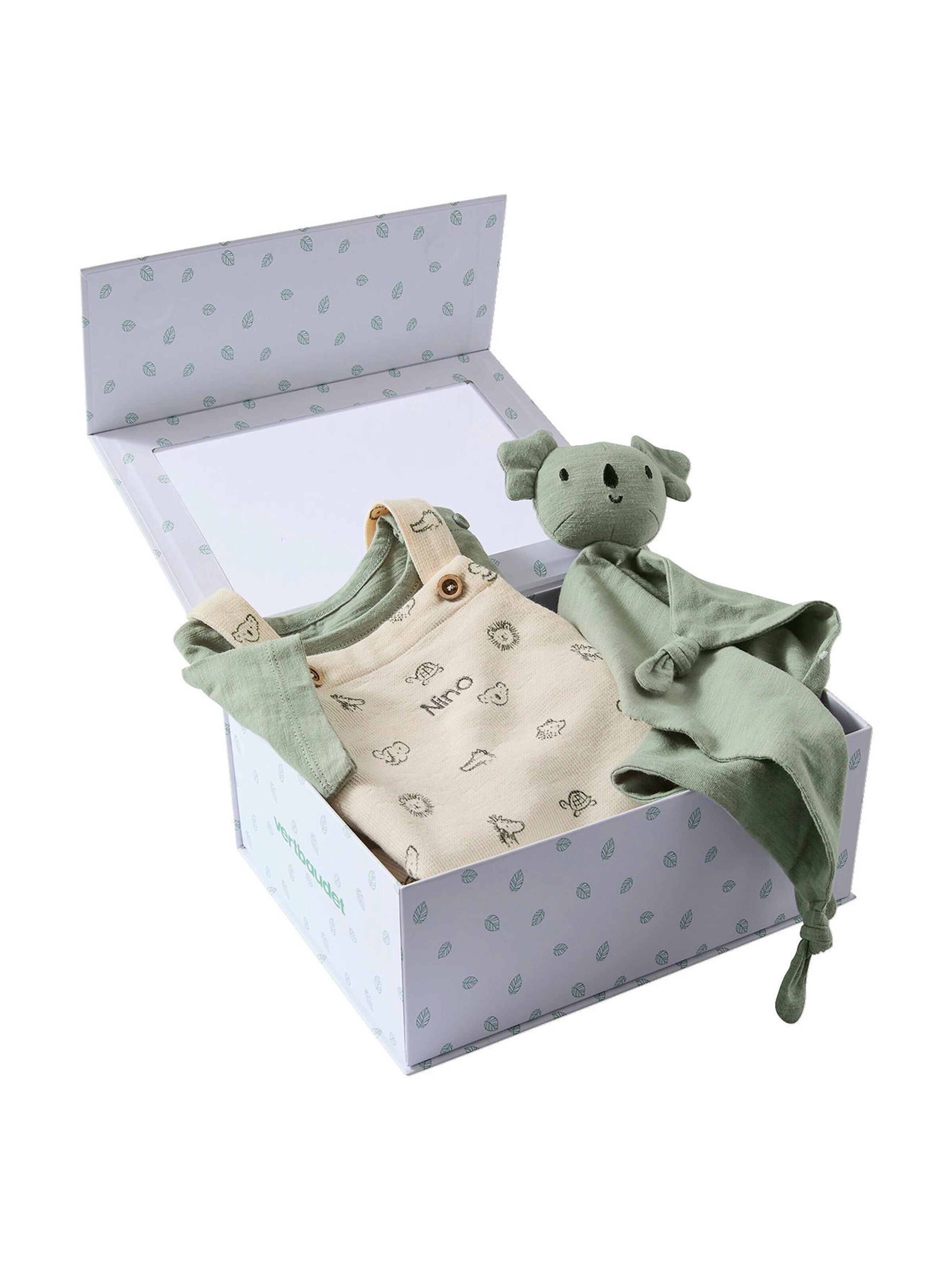 Vertbaudet Baby Geschenk-Set: T-Shirt, Latzshorts & Schmusetuch salbeigrün