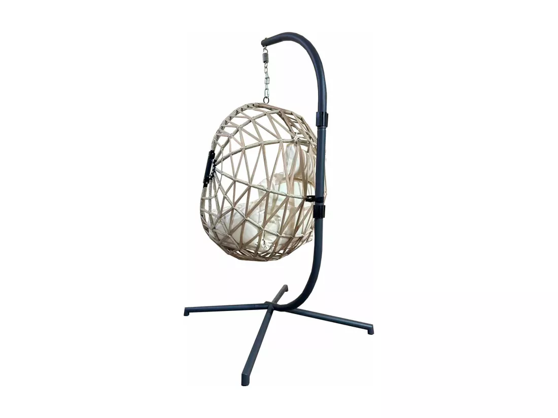 Rebecca Mobili Chaise à Bascule Chaise Suspendue Polyrattan Beige pour Extérieur Intérieur