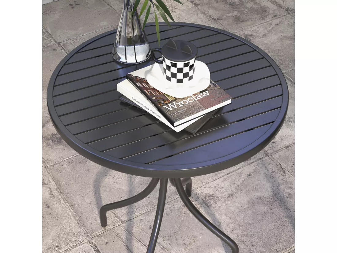 Table de jardin ronde Ø 66 cm acier plateau à lattes noir