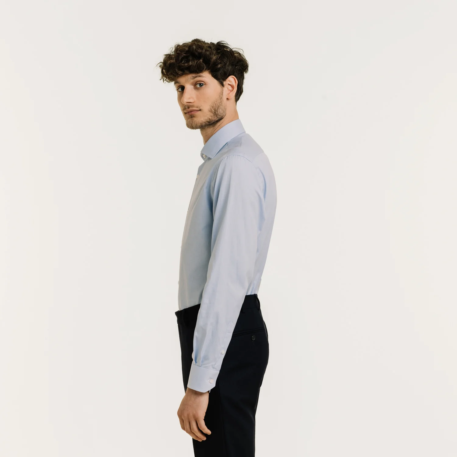 Blue double-twisted oxford shirt