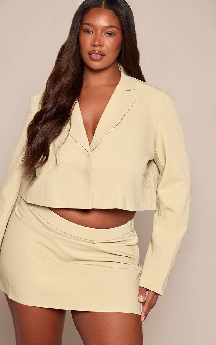 Vert Sauge Jupe Micro Mini Ajustée En Tissu Tissé Avec Détail Nœud - Ensemble Grande Taille