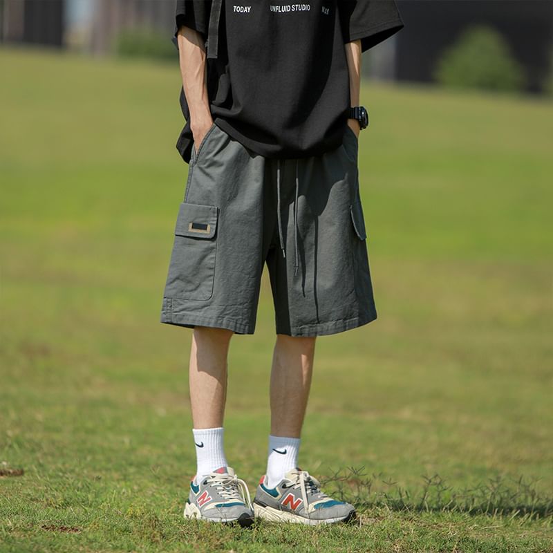Posive - Effen cargoshorts met trekkoord in de taille