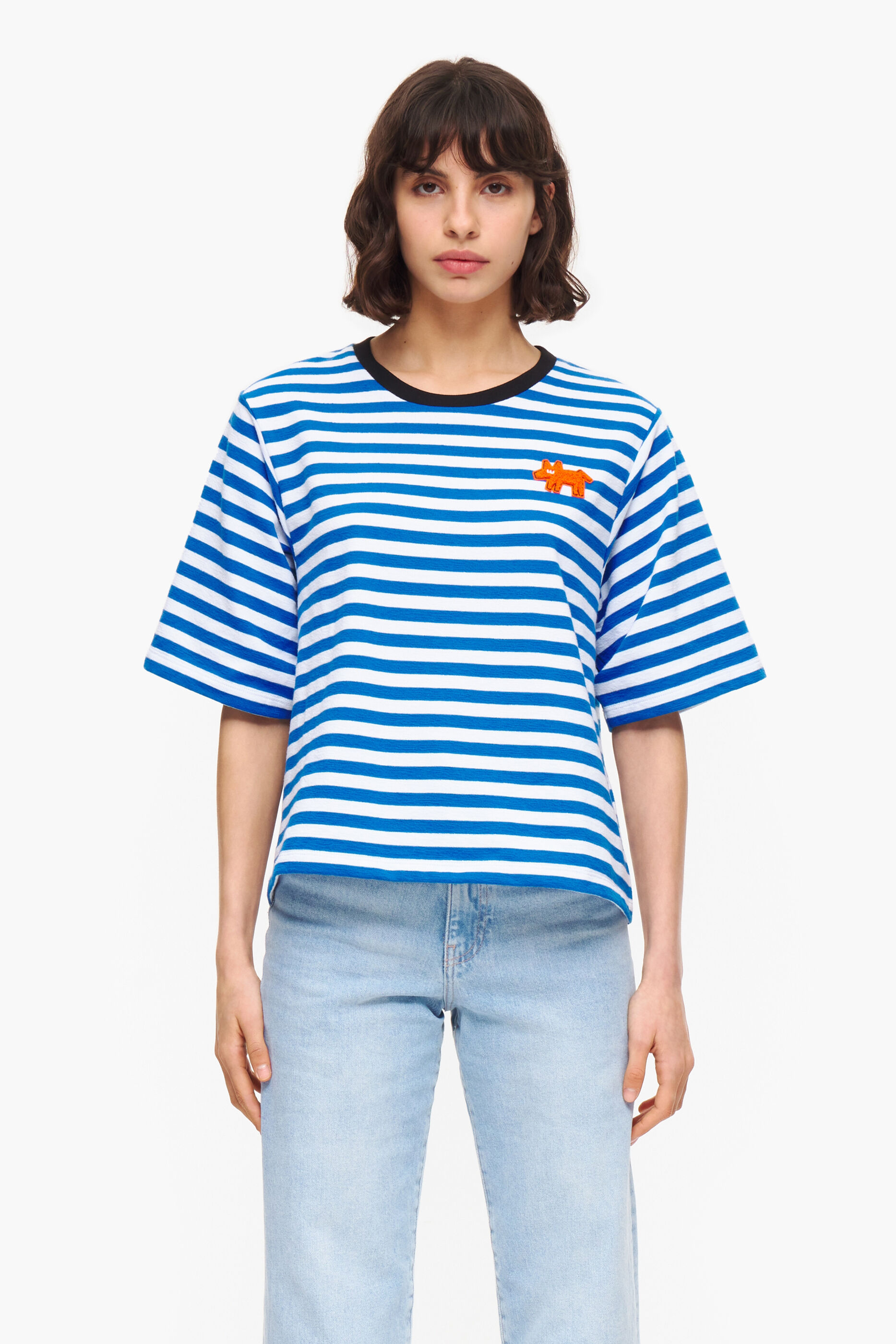 camiseta listrada azul para cachorro