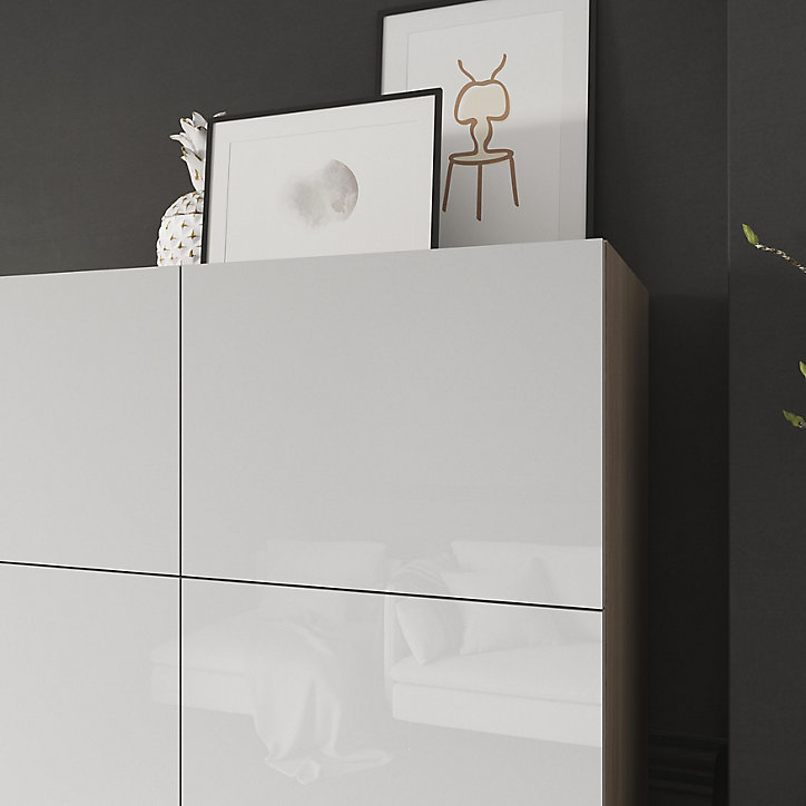 Armoire effet chêne 6 portes blanches GoodHome Atomia H. 187,5 x L. 100 x P. 47 cm