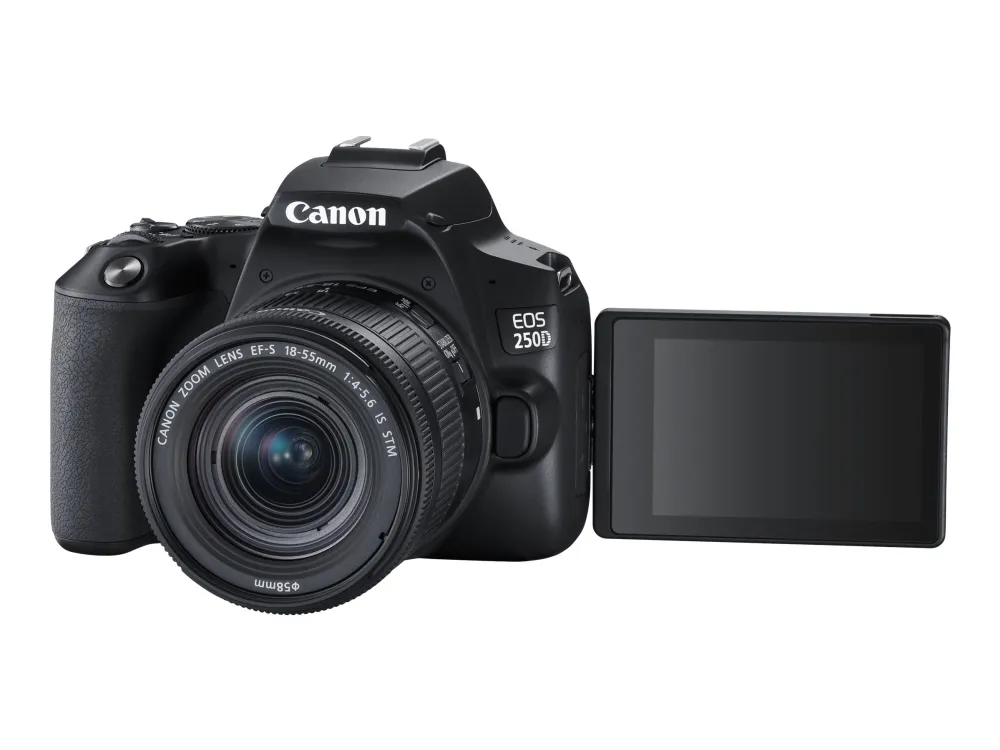 Canon EOS 250D - Digitalkamera - SLR - 24.1 MP - APS-C - 4K / 25 fps - 3x optisk zoom EF-S 18-55 mm III objektiv - Wi-Fi, Bluetooth - sort