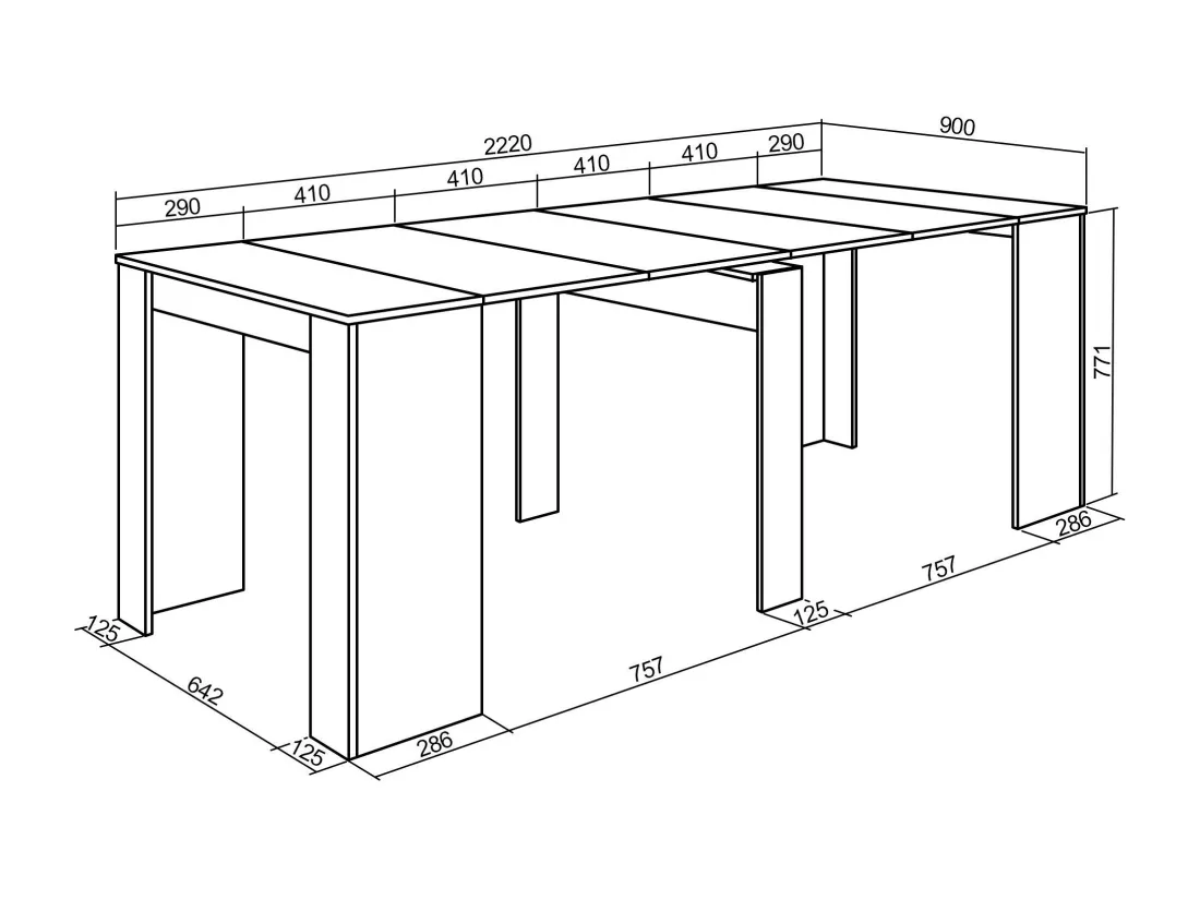 Table console extensible, 220, Pour 10 personnes, Table à Manger, Noir