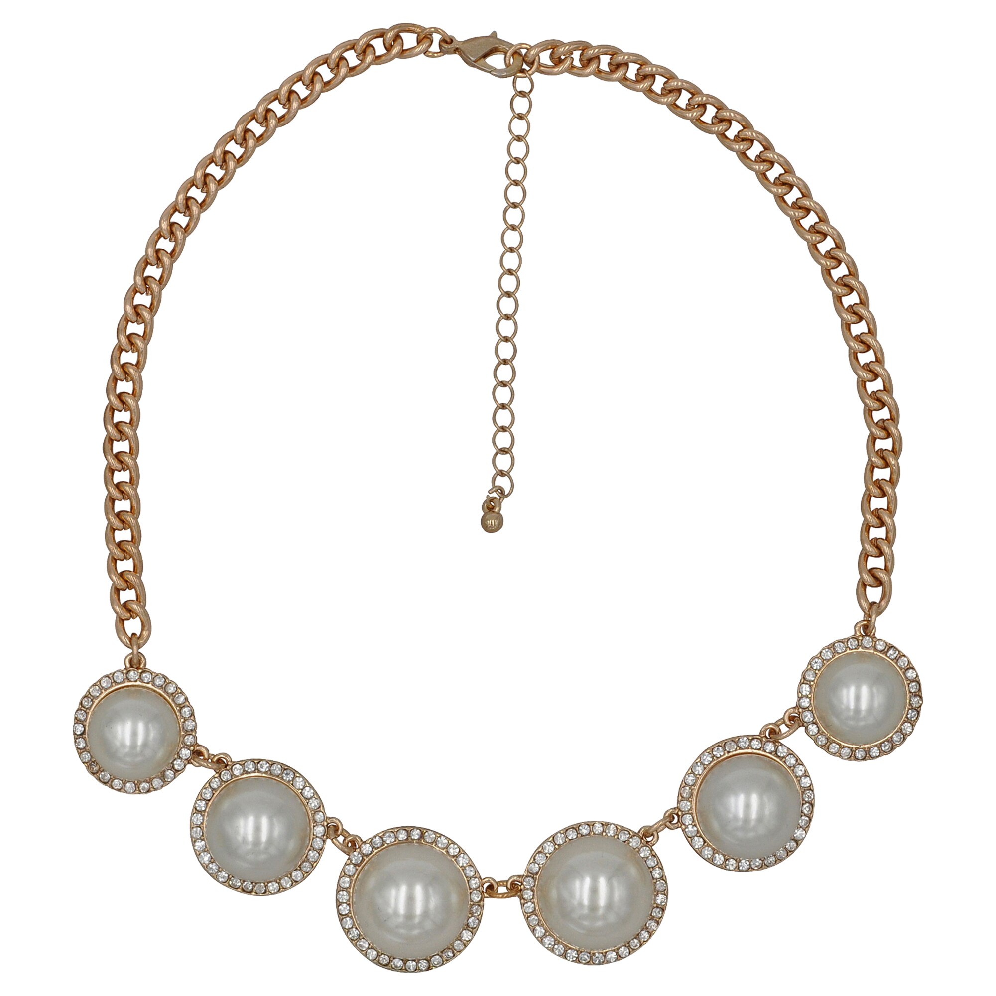 Steuer Modeschmuck Collierkette Metallcollier goldfarben, mit 6 Perlelementen, mit Strass