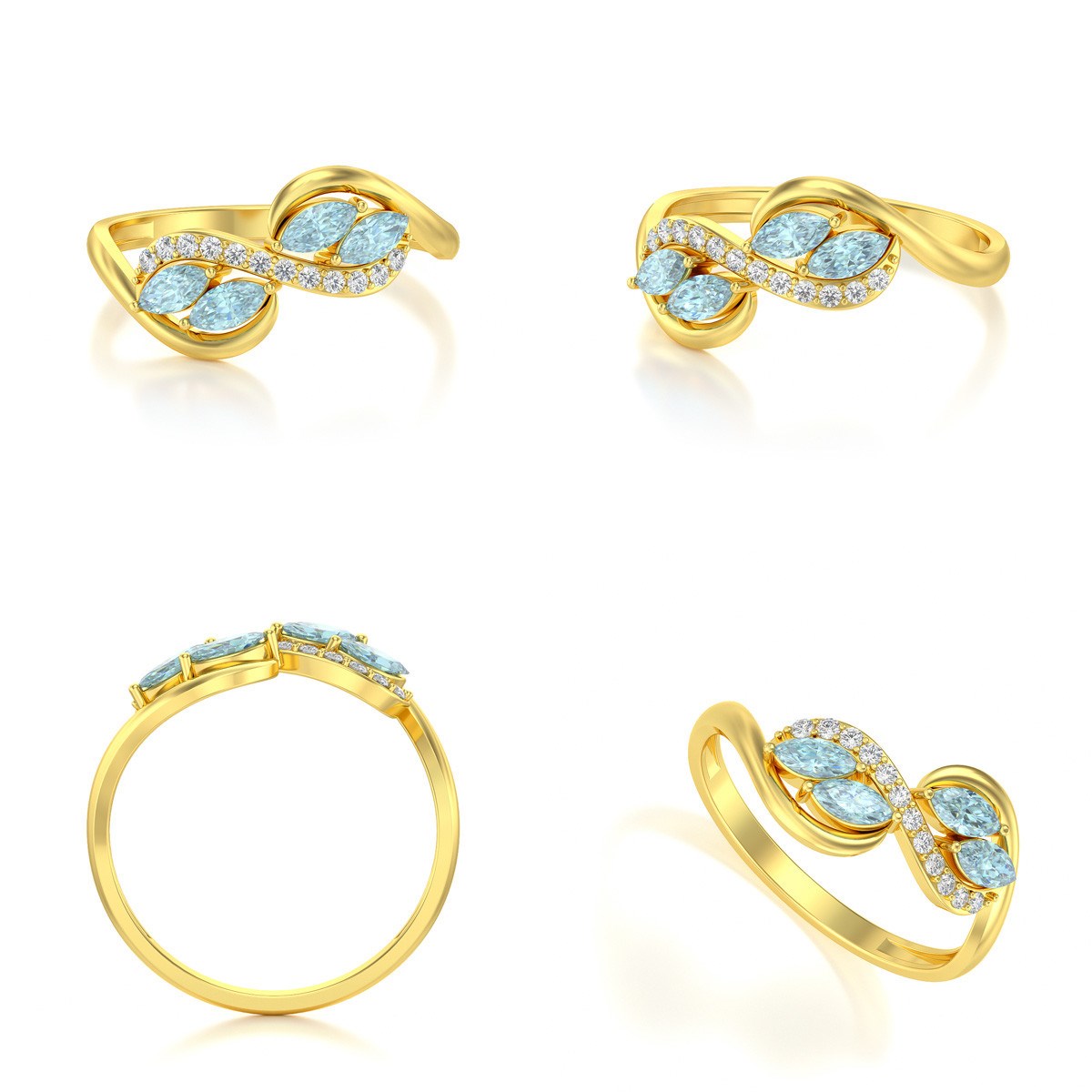 Bague ADEN Or 585 Jaune Aigue-Marine et diamants 1.546grs