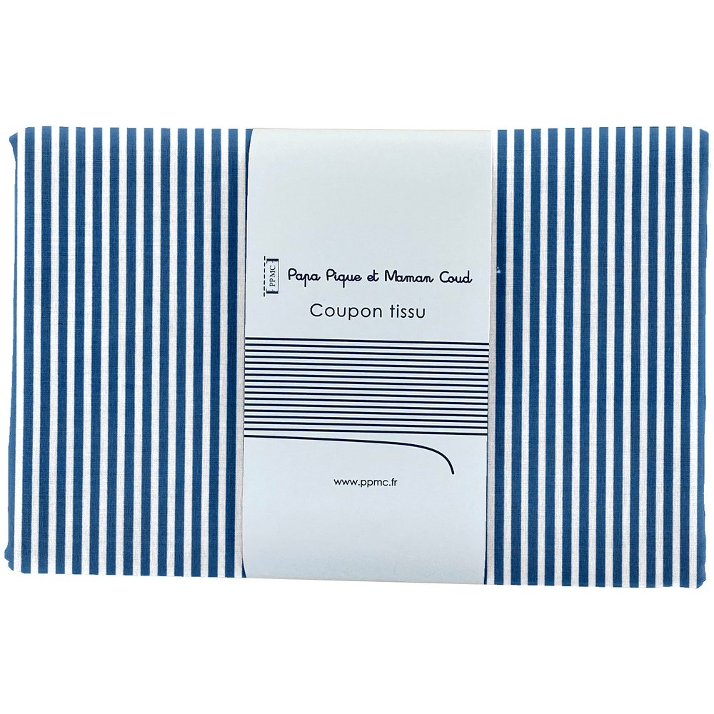 Coupon Tissu 1 M Ligne Blanc Marine Ex1001