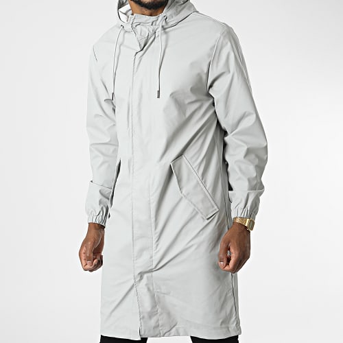 Veste Zippée Capuche Longue Gris Clair