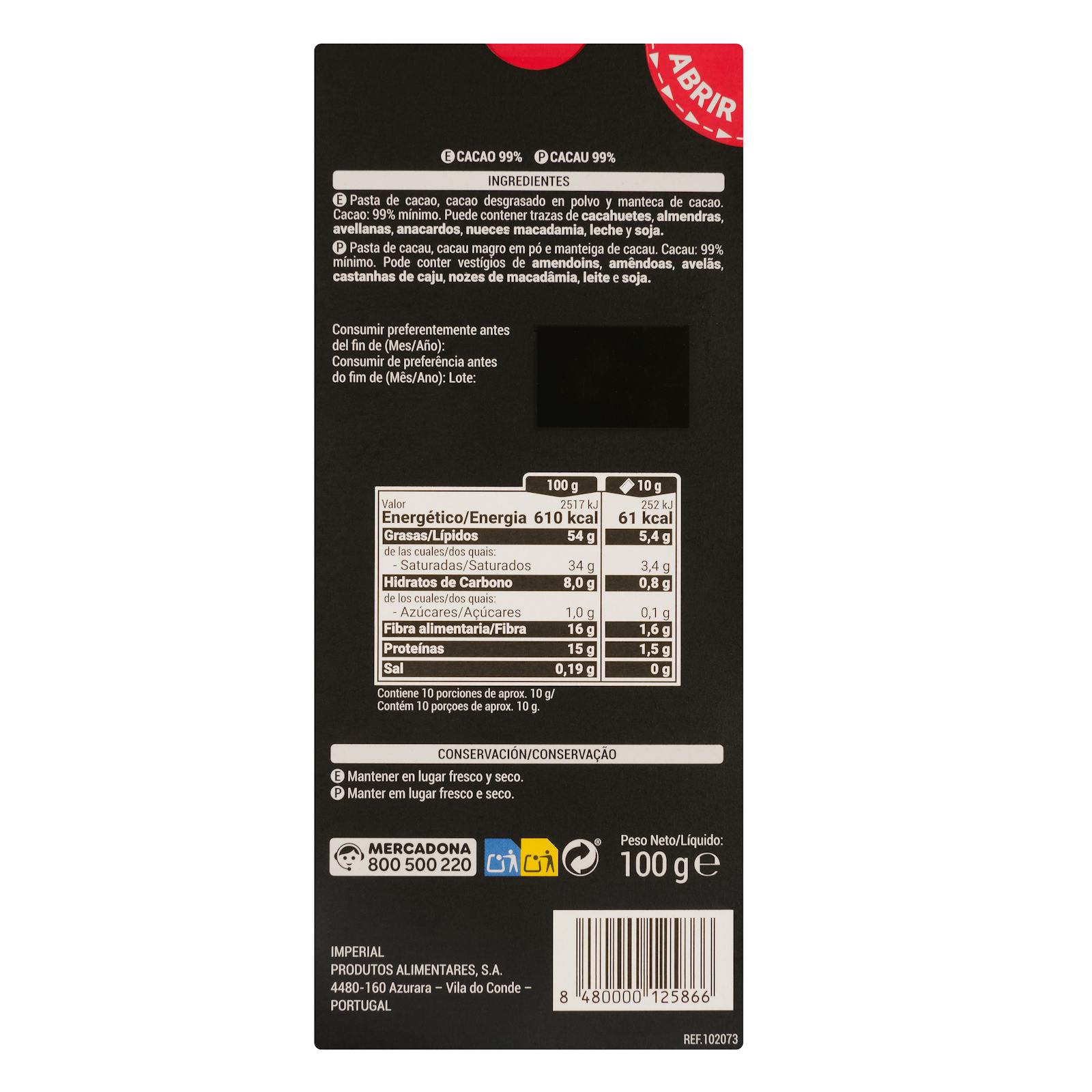 99% de cacao noir Hacendado