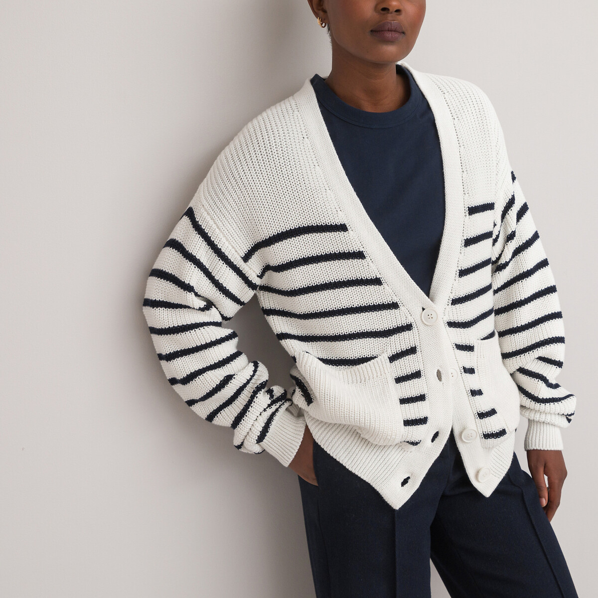 LA REDOUTE COLLECTIONS<br>Cardigã de malha, estilo náutico, em mistura de algodão