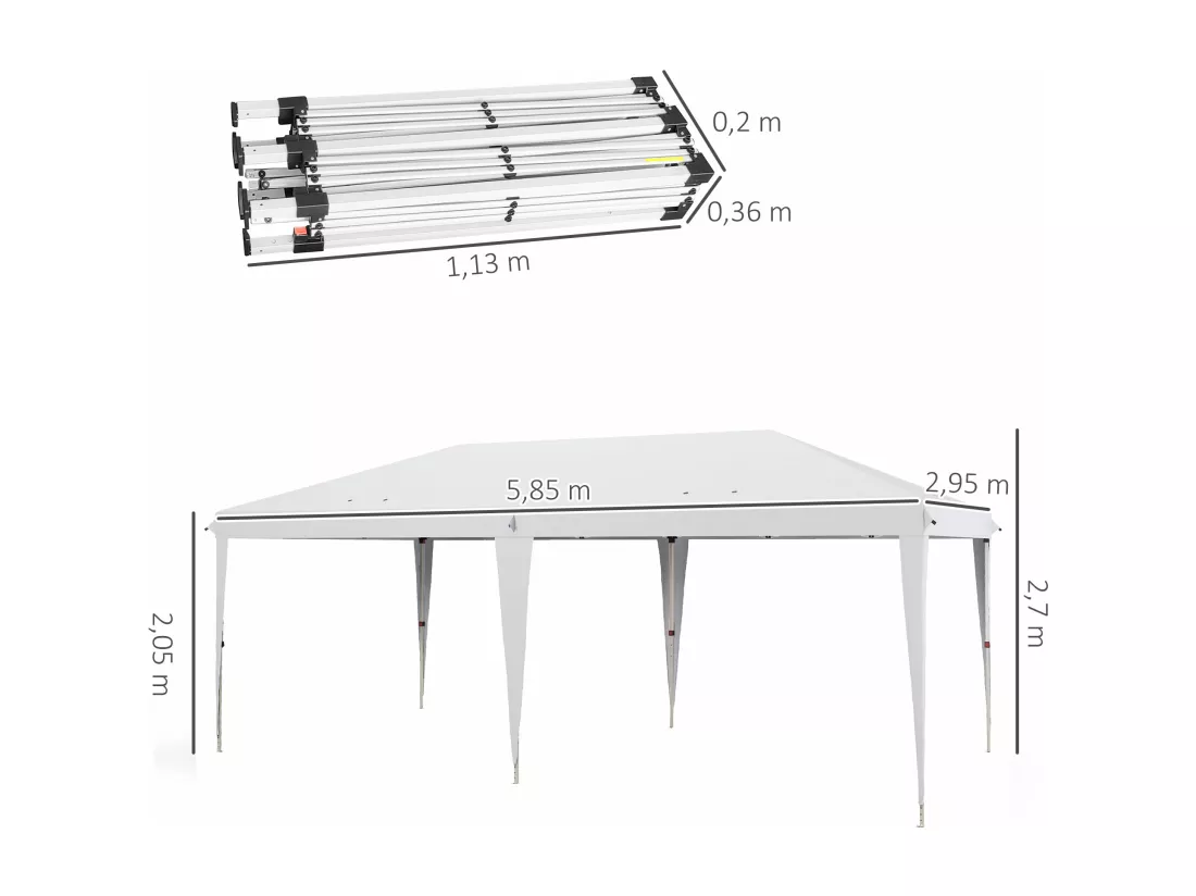 Tonnelle barnum de jardin pop-up pliant 5,85L x 2,95l x 2,7H m sac inclus acier époxy oxford haute densité blanc