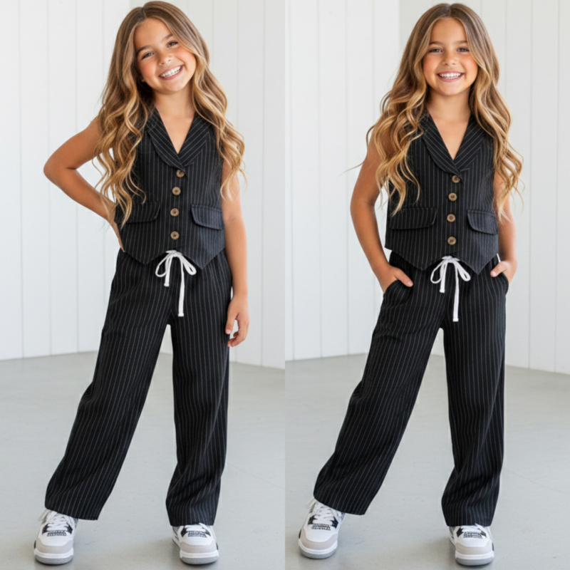 Parisian pinstripe set - zwart