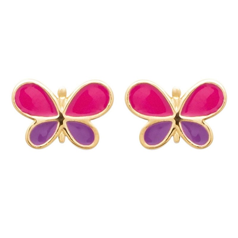 Boucles d'oreilles papillon émail coloré Plaqué OR 750 3 microns