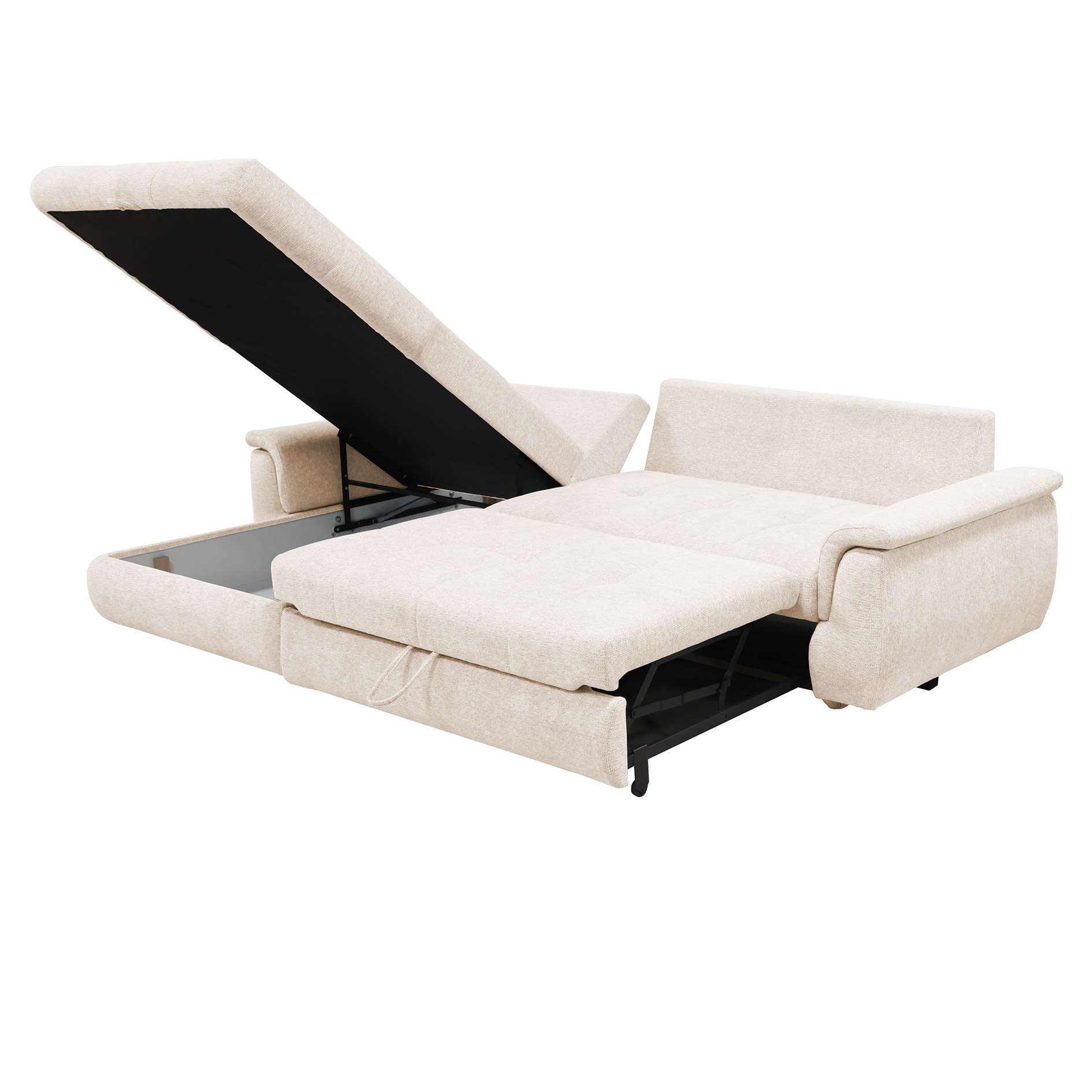 Ecksofa - cream - mit Liegefunktion - Staukasten links