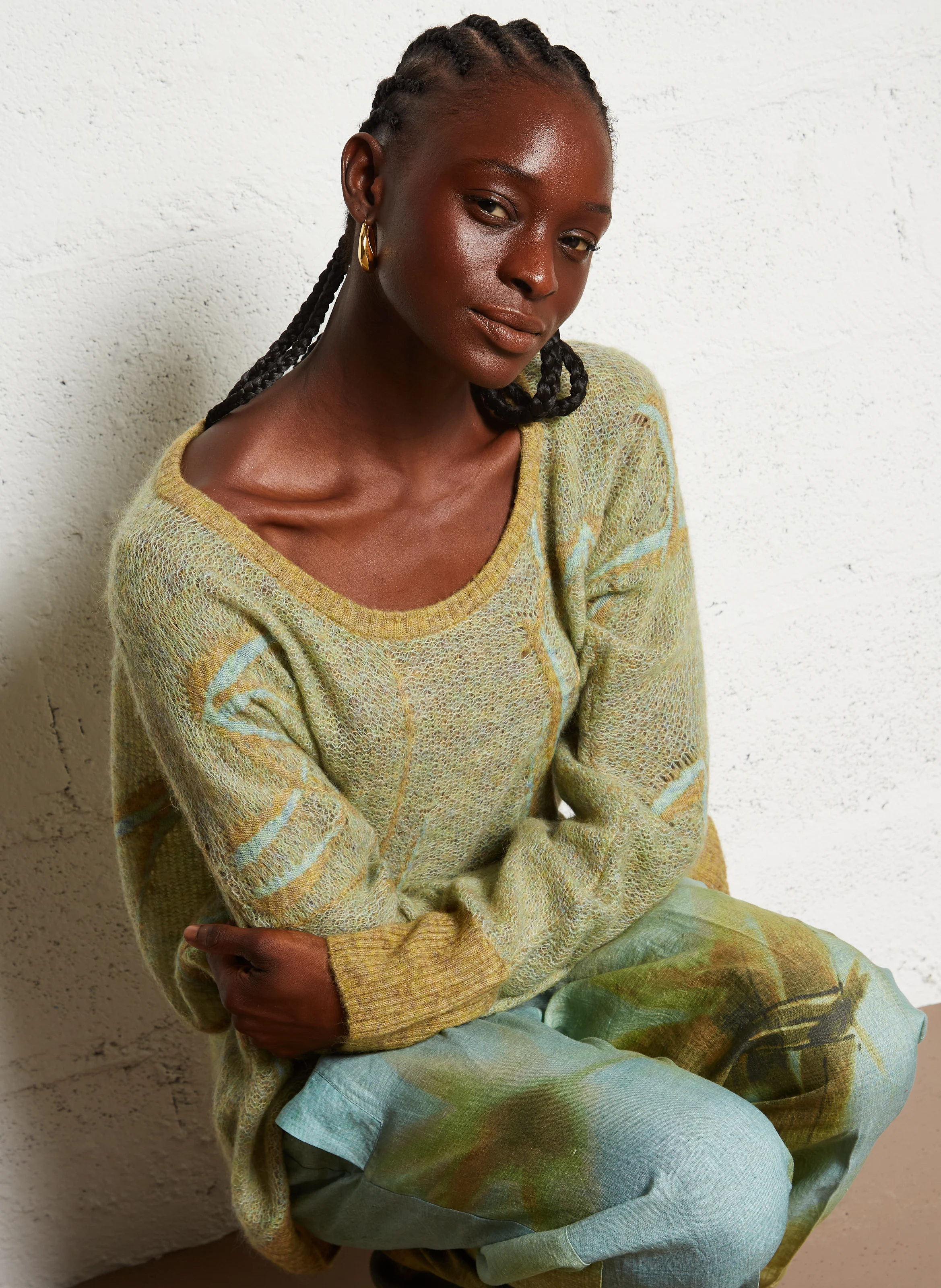 BASMA - Pull droit col rond en laine mélangée | Vert
