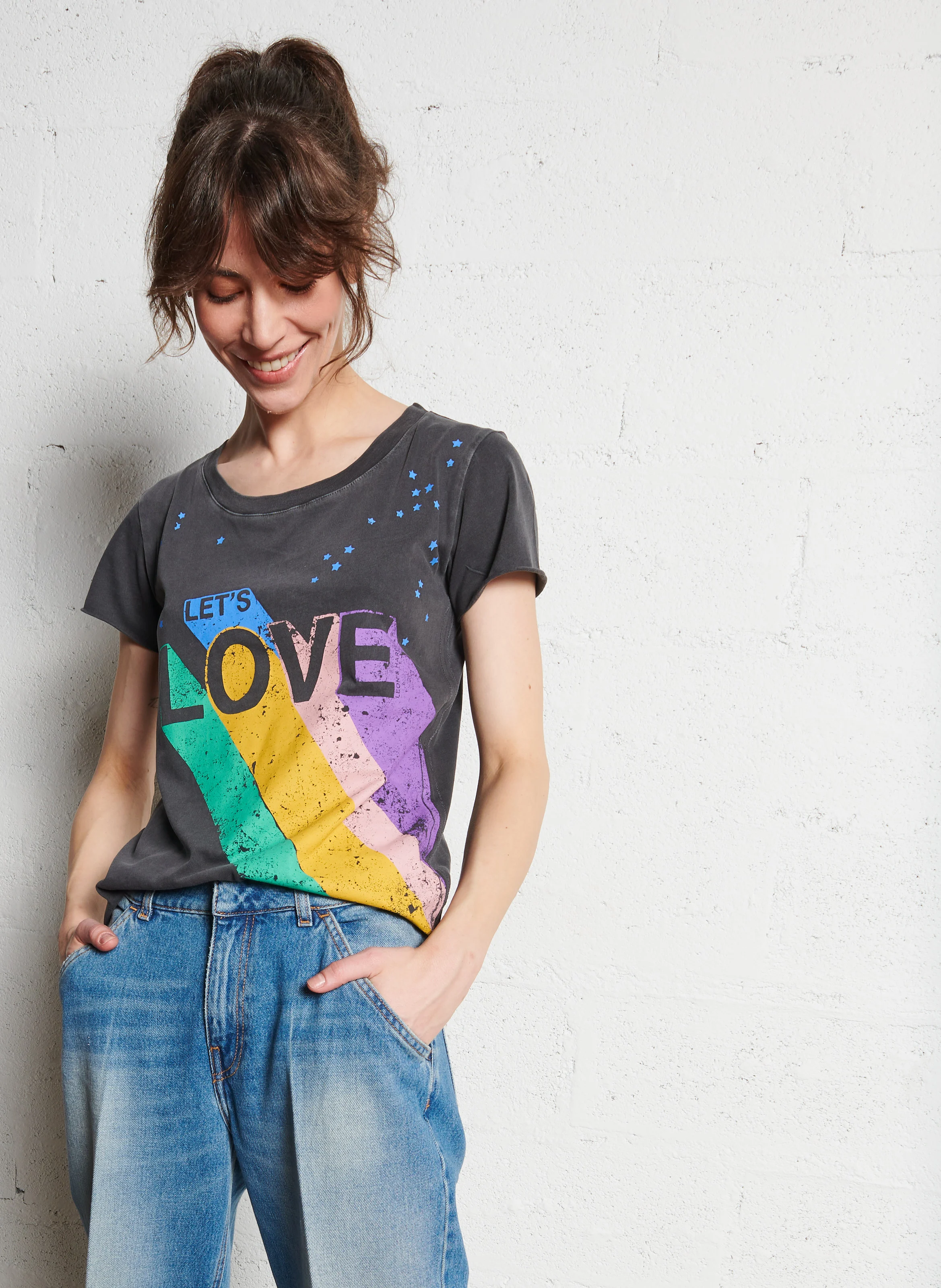 TORO - Tee-shirt droit col rond imprimé en coton bio | Noir