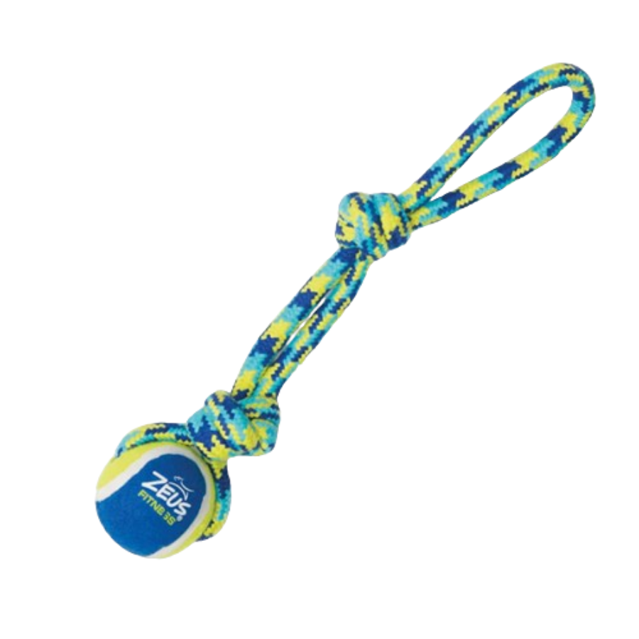 Bola de tênis de puxar Zeus Fitness com corda para cães, 43 cm