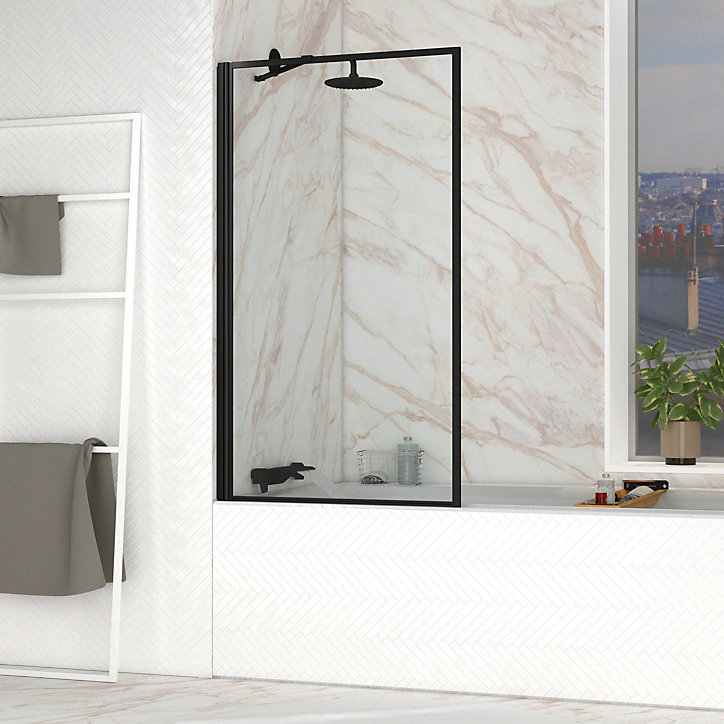 Pare-baignoire rabattable 140 x 80 cm, profilés alu noir mat, Galedo Dark Edge