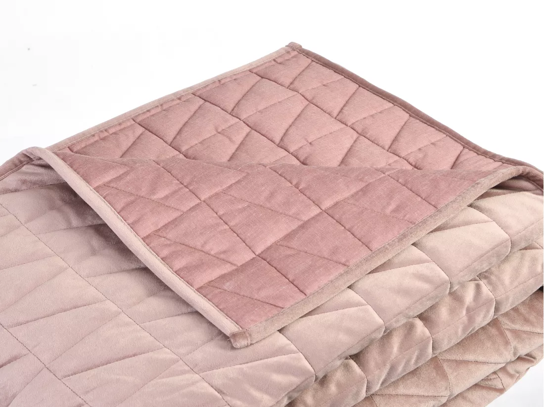Couvre lit en velours matelassé - 225 x 220 cm - Rose poudré - IDELLA